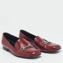 Pre Owned Gucci Red Patent Leather Horsebit Slip On Loafers Size 36