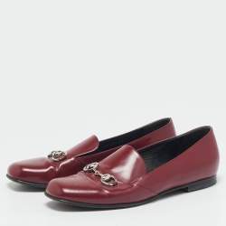 Pre Owned Gucci Red Patent Leather Horsebit Slip On Loafers Size 36