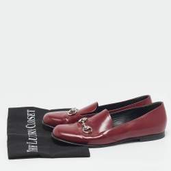 Pre Owned Gucci Red Patent Leather Horsebit Slip On Loafers Size 36