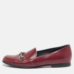 Pre Owned Gucci Red Patent Leather Horsebit Slip On Loafers Size 36