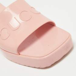 Gucci Pink Rubber Embossed Logo Slide Sandals Size 37
