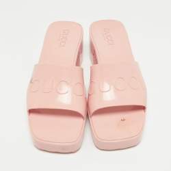 Gucci Pink Rubber Embossed Logo Slide Sandals Size 37