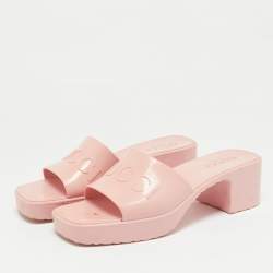 Gucci Pink Rubber Embossed Logo Slide Sandals Size 37