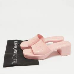 Gucci Pink Rubber Embossed Logo Slide Sandals Size 37
