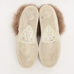 Gucci White Leather Fur Lined Ace Low Top Sneakers Size 38