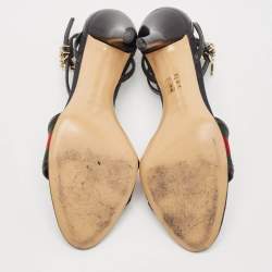 Pre Owned Gucci Black Leather And Web Ankle Strap Sandals Size 40