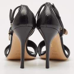 Pre Owned Gucci Black Leather And Web Ankle Strap Sandals Size 40