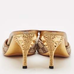 Gucci Beige GG Canvas Studded Heel Peep Toe Mules Size 39.5