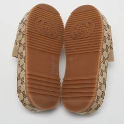 Pre Owned Gucci Beige Jumbo GG Canvas Platform Slides Size 37