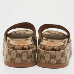 Pre Owned Gucci Beige Jumbo GG Canvas Platform Slides Size 37
