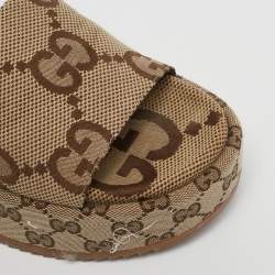 Pre Owned Gucci Beige Jumbo GG Canvas Platform Slides Size 37