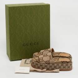 Pre Owned Gucci Beige Jumbo GG Canvas Platform Slides Size 37