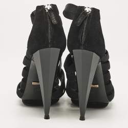 Gucci Black Elastic and Suede Strappy Ankle Booties Size 38.5