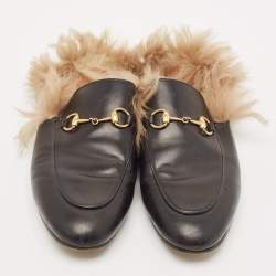Gucci Black Leather And Fur Princetown Sandals Size 39