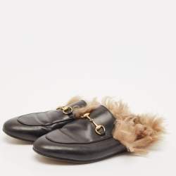 Gucci Black Leather And Fur Princetown Sandals Size 39