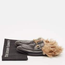 Gucci Black Leather And Fur Princetown Sandals Size 39