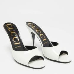 Gucci White Leather Heeled Slide Sandals Size 38