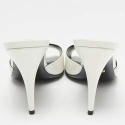 Gucci White Leather Heeled Slide Sandals Size 38