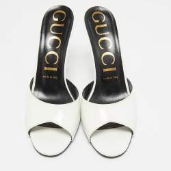 Gucci White Leather Heeled Slide Sandals Size 38