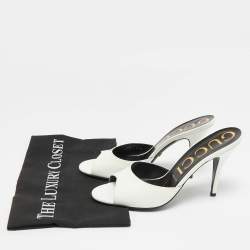 Gucci White Leather Heeled Slide Sandals Size 38