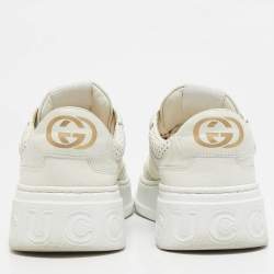 Gucci White Jumbo GG Embossed Leather Low Top Sneakers Size 37