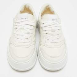 Gucci White Jumbo GG Embossed Leather Low Top Sneakers Size 37