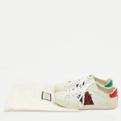 Gucci White/Red Leather and Snake Embossed Leather Ace Pineapple Sneakers Size 36
