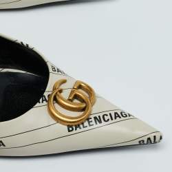 Gucci x Balenciaga Off White Leather Hacker Project Knife Marmont Leather Pumps Size 38