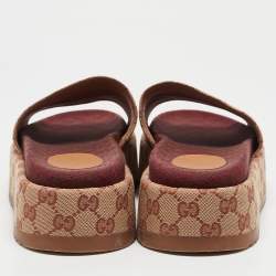 Pre Owned Gucci Beige GG Canvas Angelina Platform Slide Sandals Size 40.5