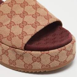 Pre Owned Gucci Beige GG Canvas Angelina Platform Slide Sandals Size 40.5