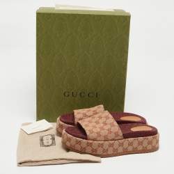 Pre Owned Gucci Beige GG Canvas Angelina Platform Slide Sandals Size 40.5