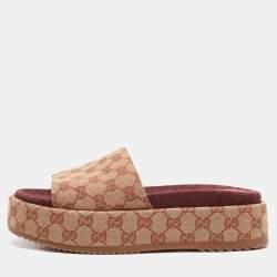 Pre Owned Gucci Beige GG Canvas Angelina Platform Slide Sandals Size 40.5