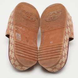 Pre Owned Gucci Beige GG Canvas Angelina Platform Slide Sandals Size 40.5