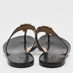 Pre Owned Gucci Black Leather GG Marmont Thong Flats Size 40