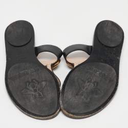 Pre Owned Gucci Black Leather GG Marmont Thong Flats Size 40