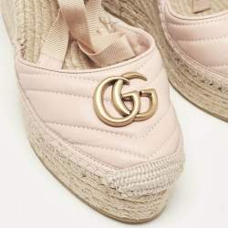 Gucci Pink Leather GG Marmont Wedge Sandals Size 40