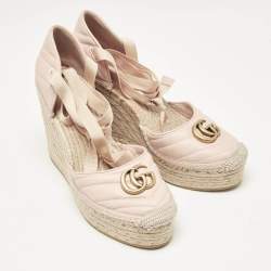 Gucci Pink Leather GG Marmont Wedge Sandals Size 40
