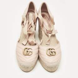 Gucci Pink Leather GG Marmont Wedge Sandals Size 40