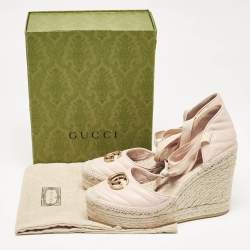 Gucci Pink Leather GG Marmont Wedge Sandals Size 40