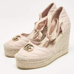 Gucci Pink Leather GG Marmont Wedge Sandals Size 40