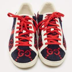 Gucci Navy Blue/White Leather and Velvet GG Ace Lace Up Sneakers Size 40