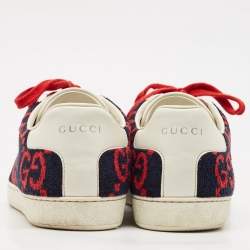 Gucci Navy Blue/White Leather and Velvet GG Ace Lace Up Sneakers Size 40