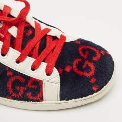 Gucci Navy Blue/White Leather and Velvet GG Ace Lace Up Sneakers Size 40