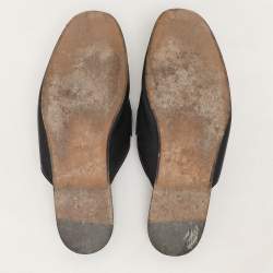 Pre Owned Gucci Black Leather Tassel Web Princetown Horsebit Flat Mules Size 40.5