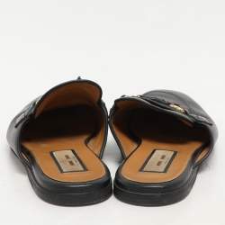 Pre Owned Gucci Black Leather Tassel Web Princetown Horsebit Flat Mules Size 40.5