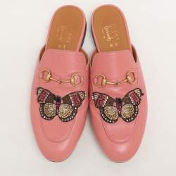 Gucci Pink Leather Princetown Mules Size 38.5