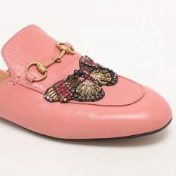 Gucci Pink Leather Princetown Mules Size 38.5