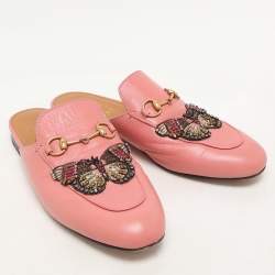 Gucci Pink Leather Princetown Mules Size 38.5
