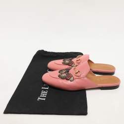 Gucci Pink Leather Princetown Mules Size 38.5