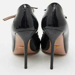 Pre Owned Gucci Navy Blue Patent Leather Beverly T-Strap Bow Pumps Size 39